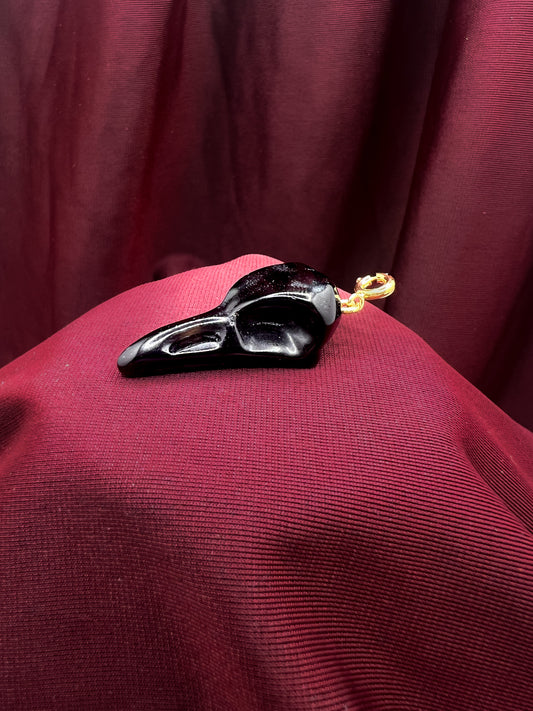 Black Obsidian Raven Skull