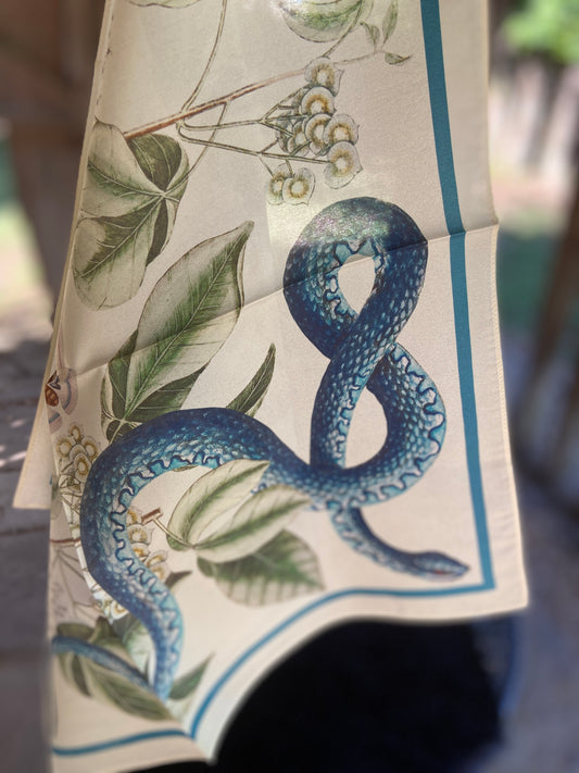 Blue Snake and Butterfly Silk Scarf