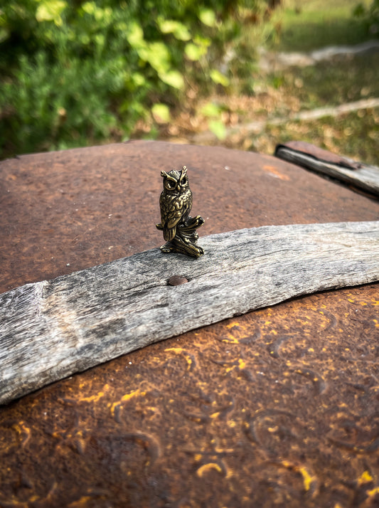 Brass Owl On Branch Figurine