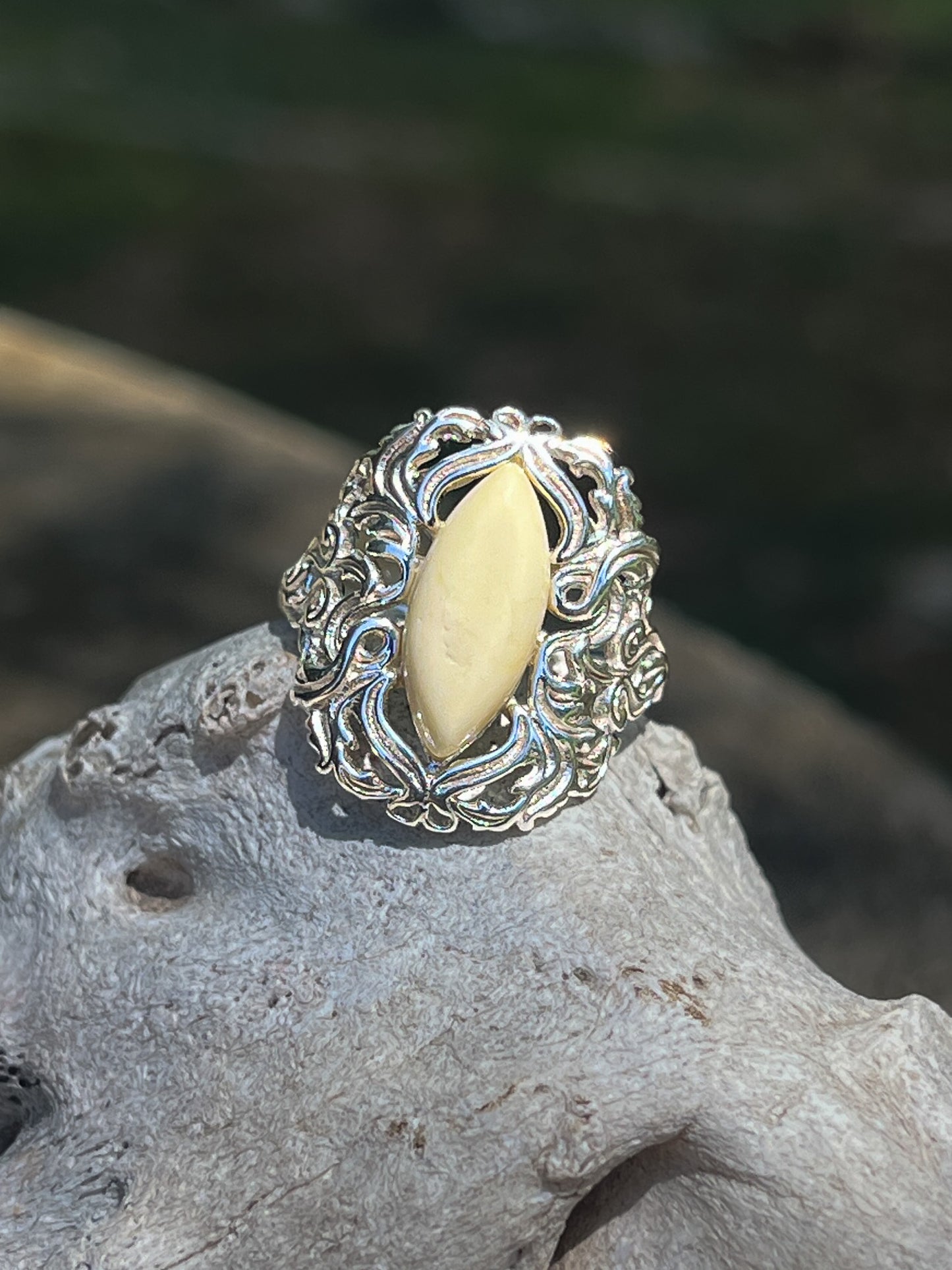 Butterscotch Amber Art Nouveau Ring