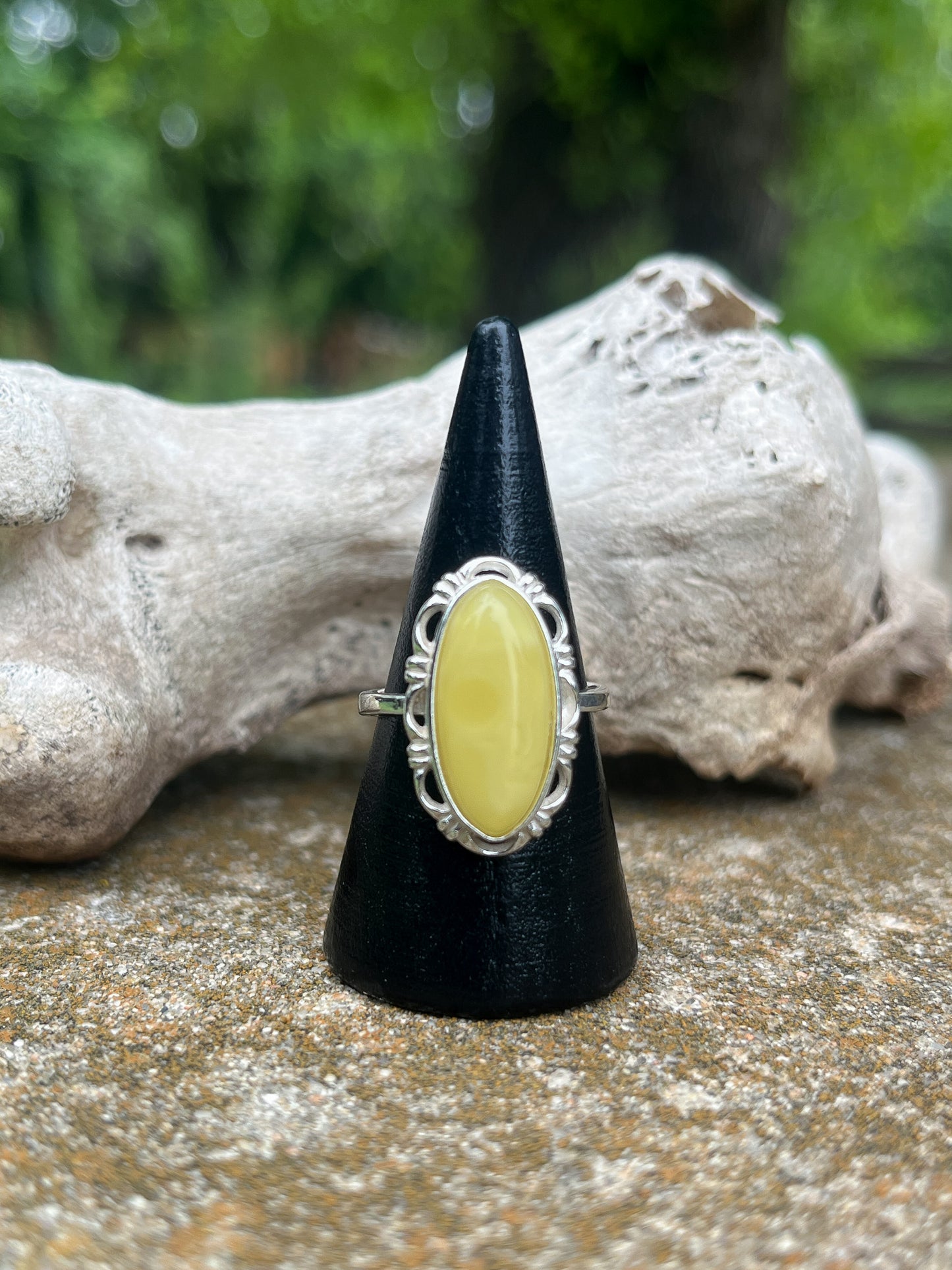 Butterscotch Amber Elongated Oval Ring
