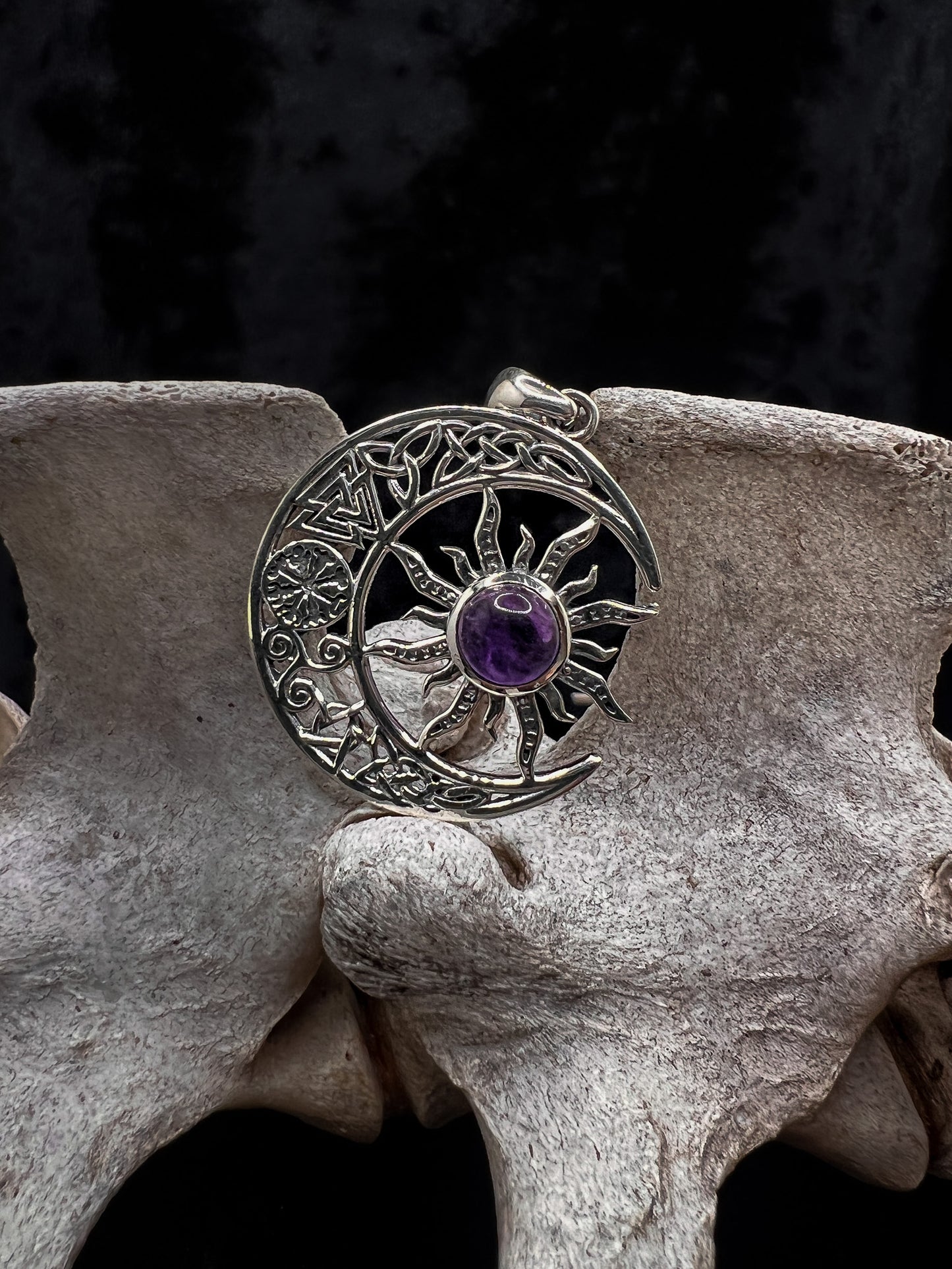 Celtic Crescent Moon and Sun Pendant