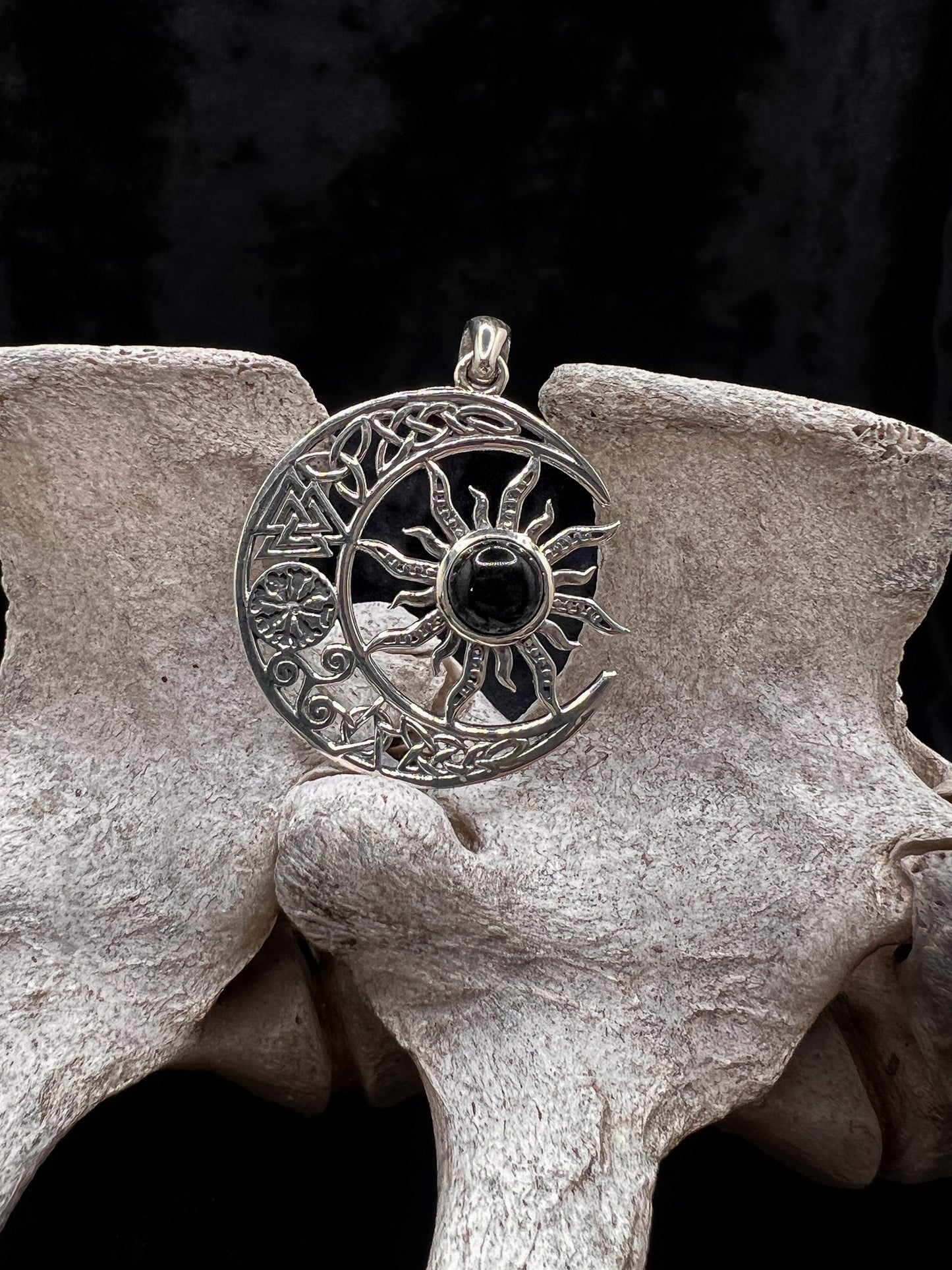 Celtic Crescent Moon and Sun Pendant