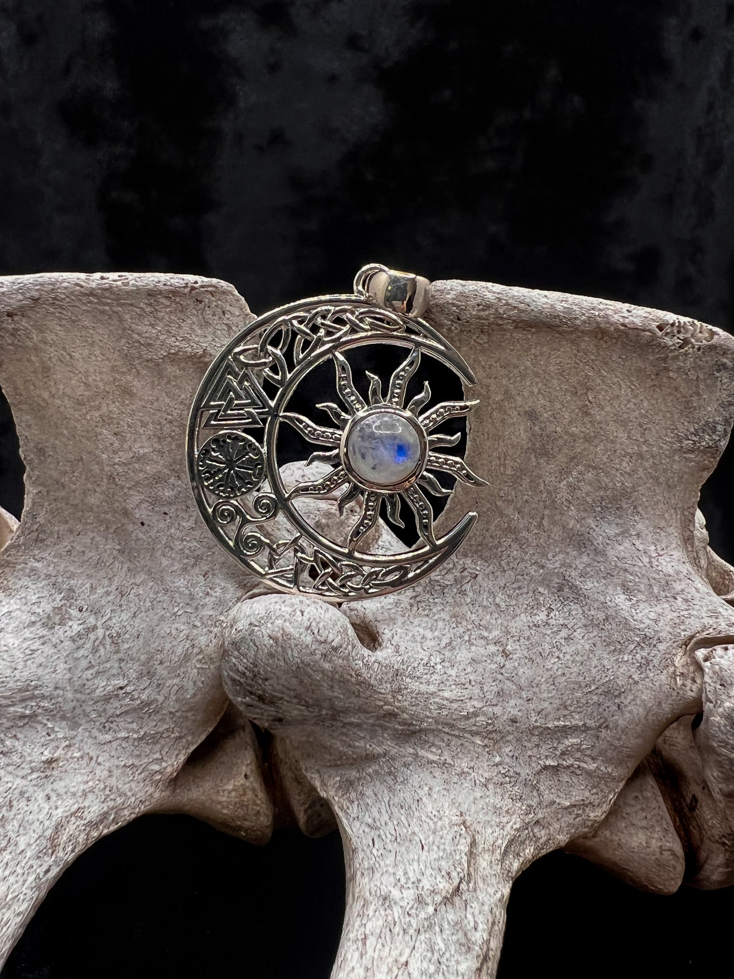 Celtic Crescent Moon and Sun Pendant