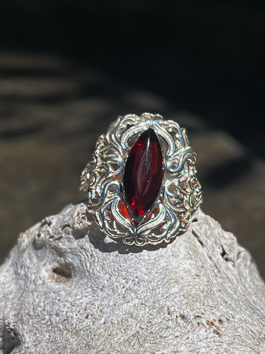 Cherry Amber Art Nouveau Ring