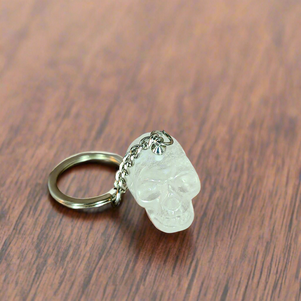 Clear Quartz Skull Keychain