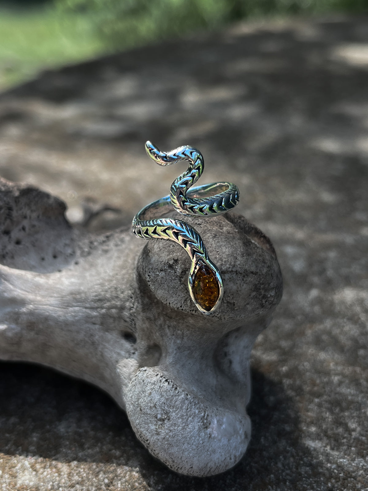 Cognac Amber Adjustable Snake Ring