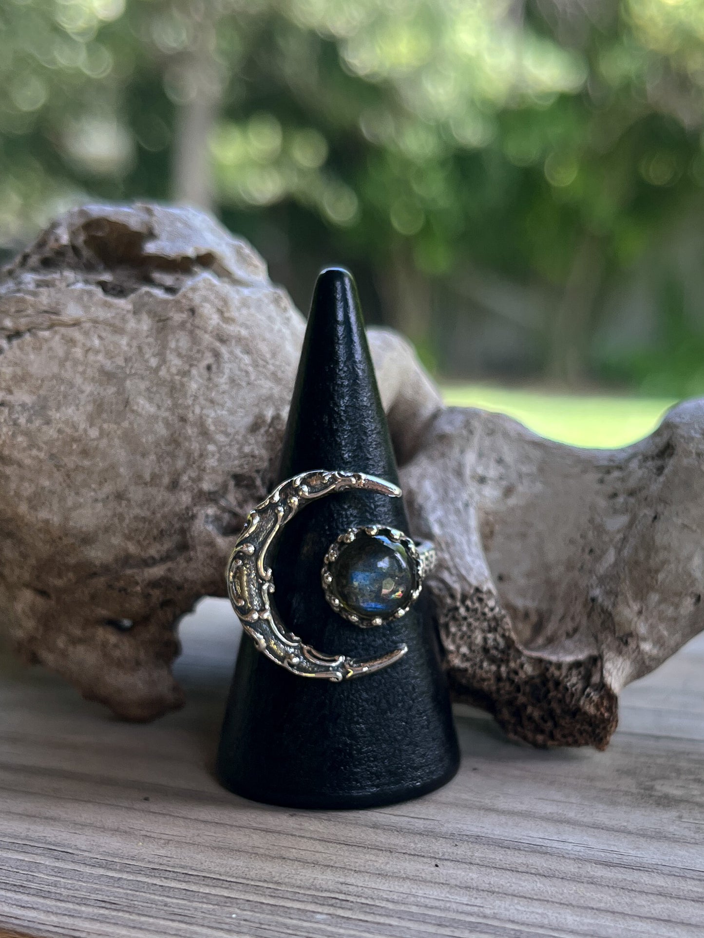 Crescent Moon with Round Labradorite Ring