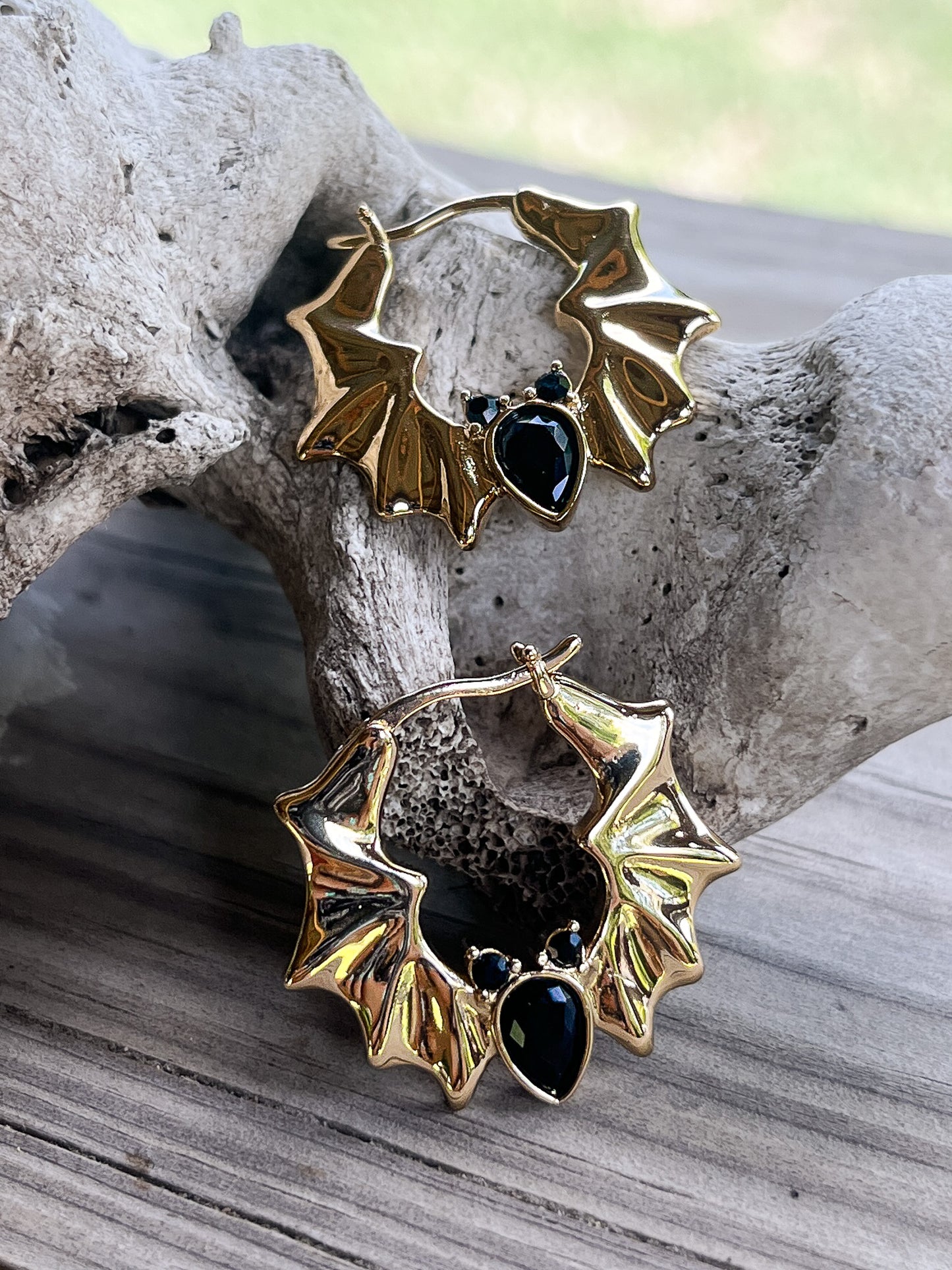 Crystal Bat Hoop Earrings