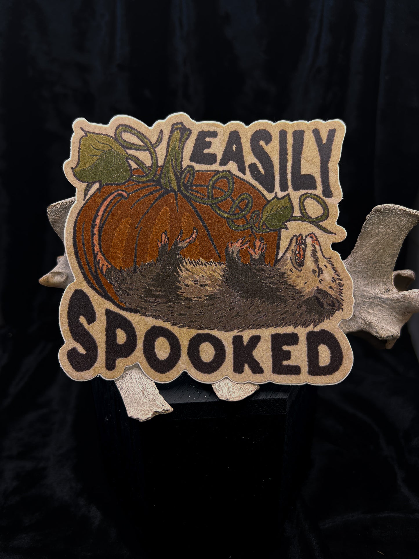 Easily Spooked Possum Halloween Sticker