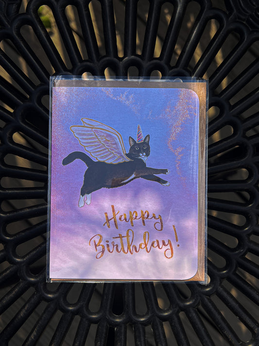 Flying Cat Birthday Card