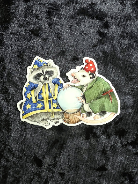 Fortune Teller Opossum and Raccoon Sticker