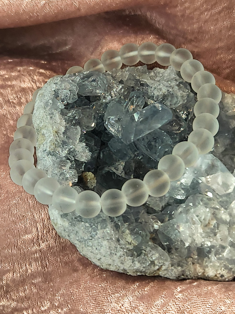 Frosted Clear Quartz 6mm Bracelet