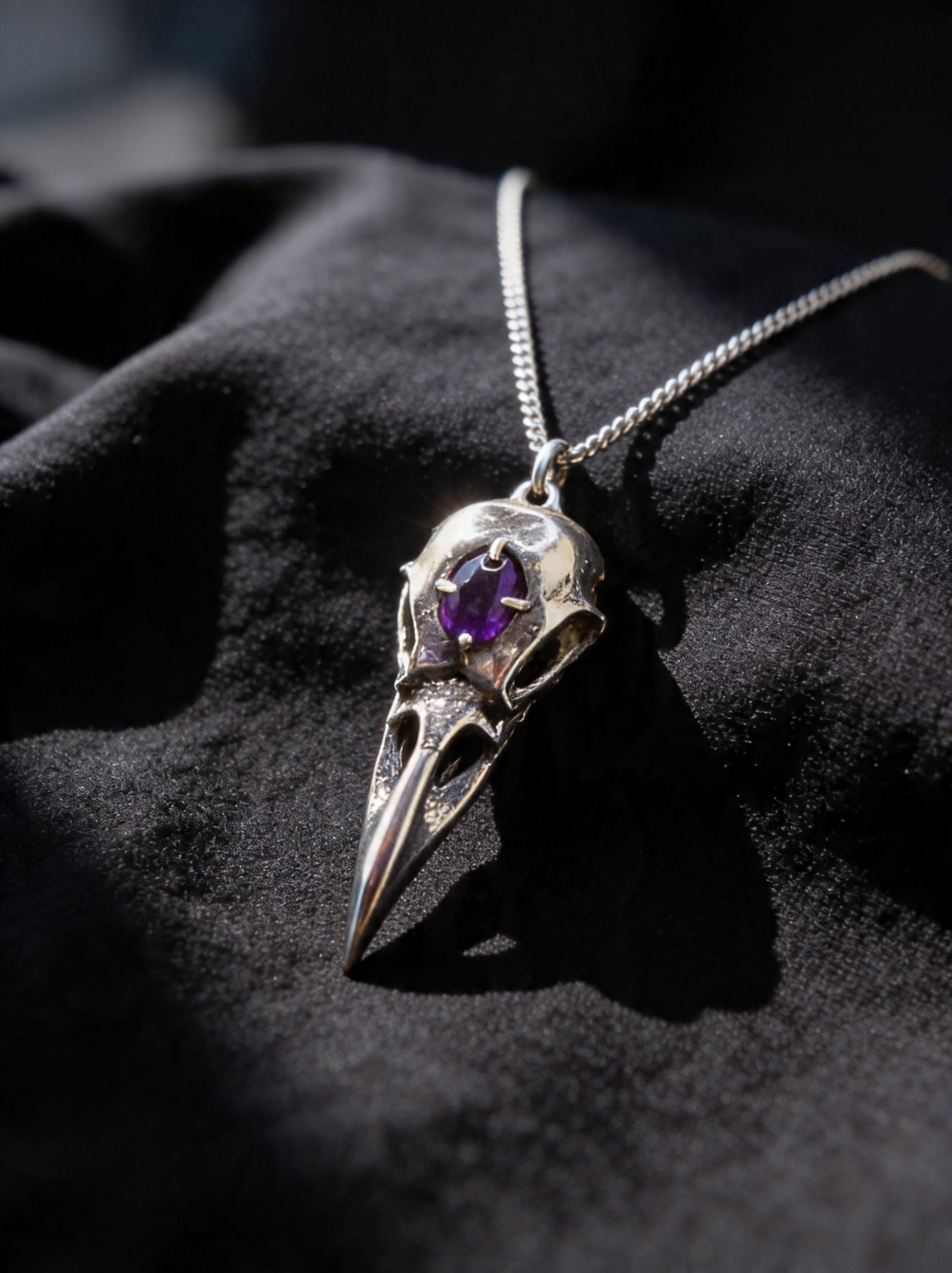 Gemstone Crow Necklace