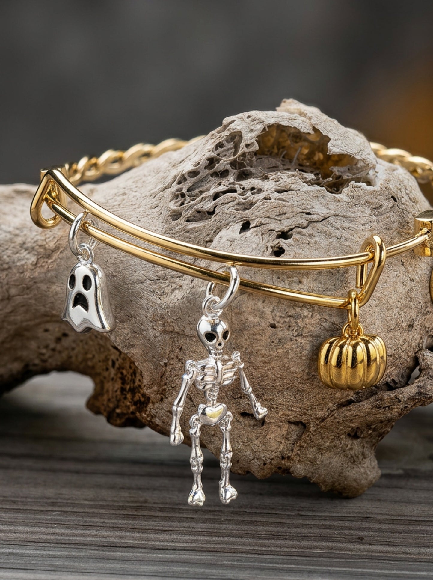 Ghost Skeleton and Pumpkin Trio Charm Bangle