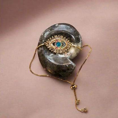 Gold Crystal Evil Eye Slide Bracelet