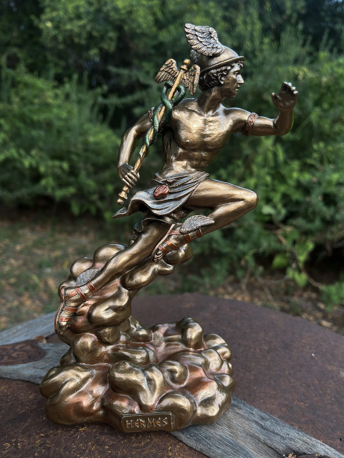 Hermes Running with Caduceus Statue