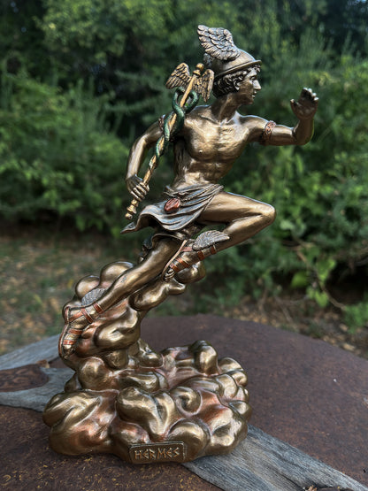 Hermes Running with Caduceus Statue