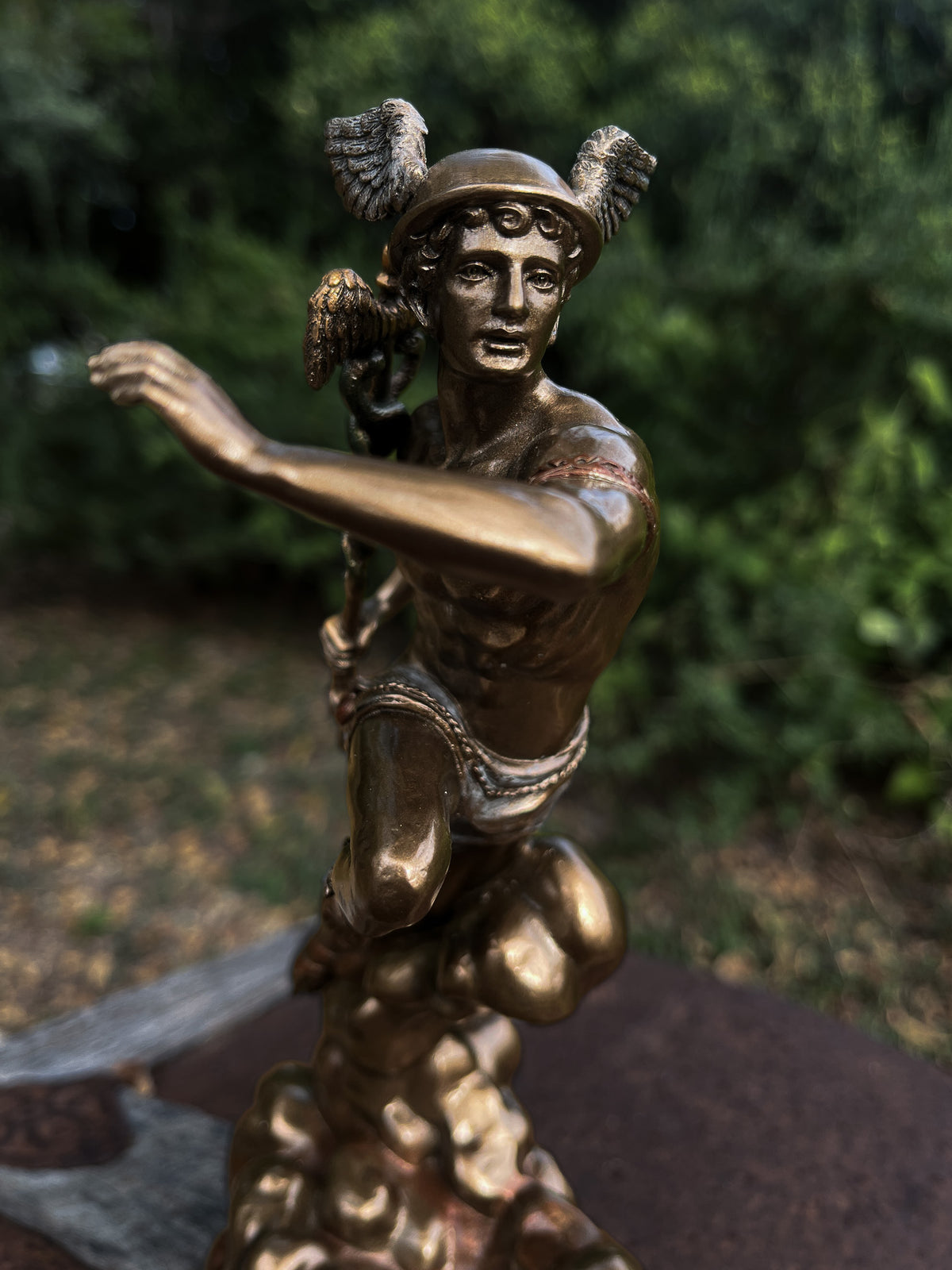 Hermes Running with Caduceus Statue