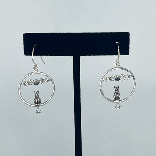 Sterling Silver Mystic Moon & Cat Phase Hoop Earrings