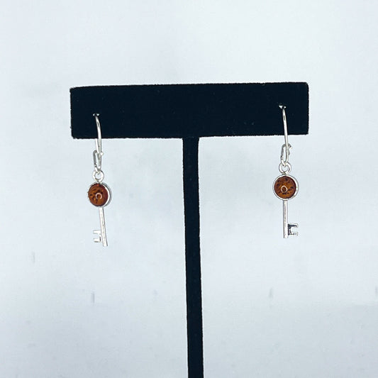 Cognac Amber Key Earrings on Hooks