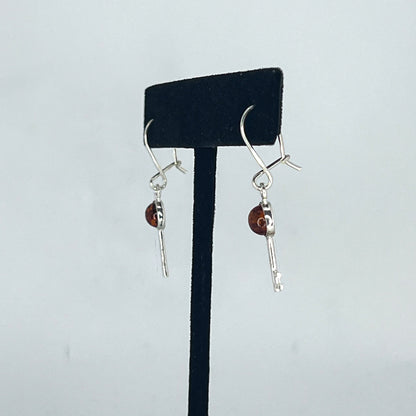 Cognac Amber Key Earrings on Hooks