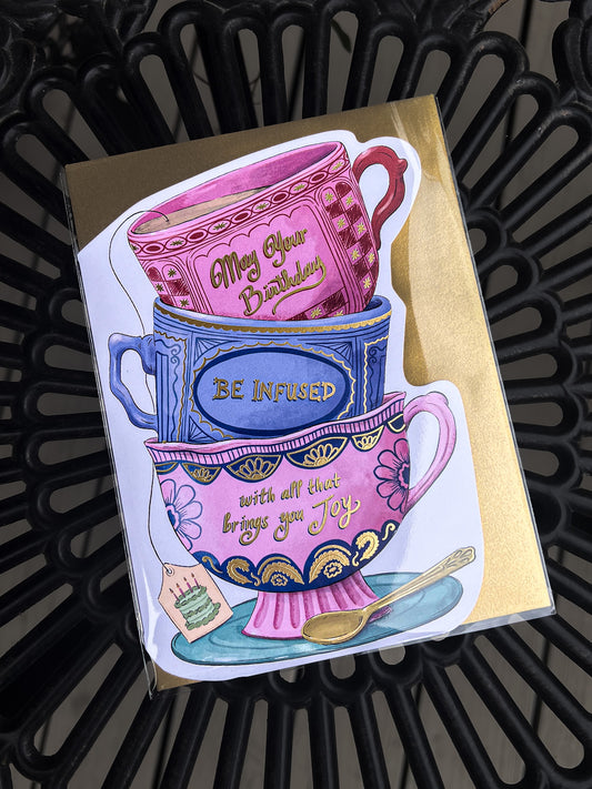 Infused Birthday Teacup Stack Diecut Card