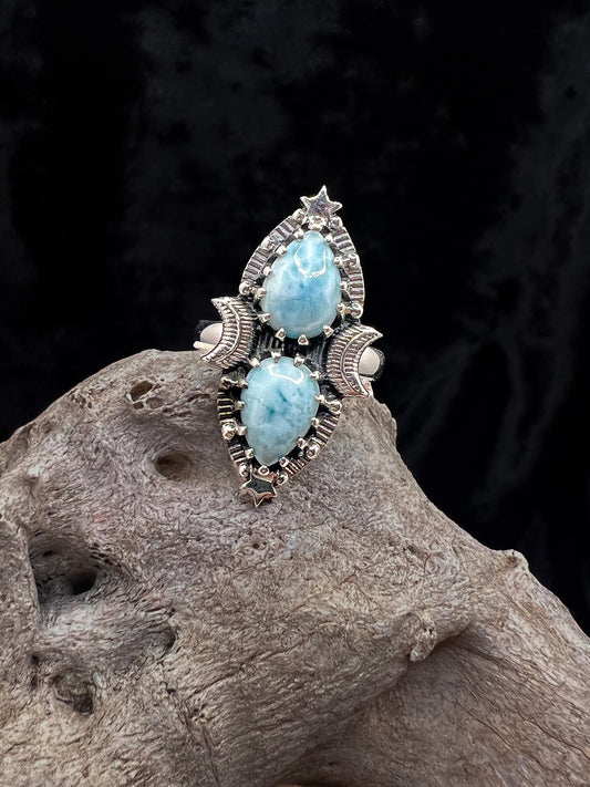Larimar Moon and Stars Ring