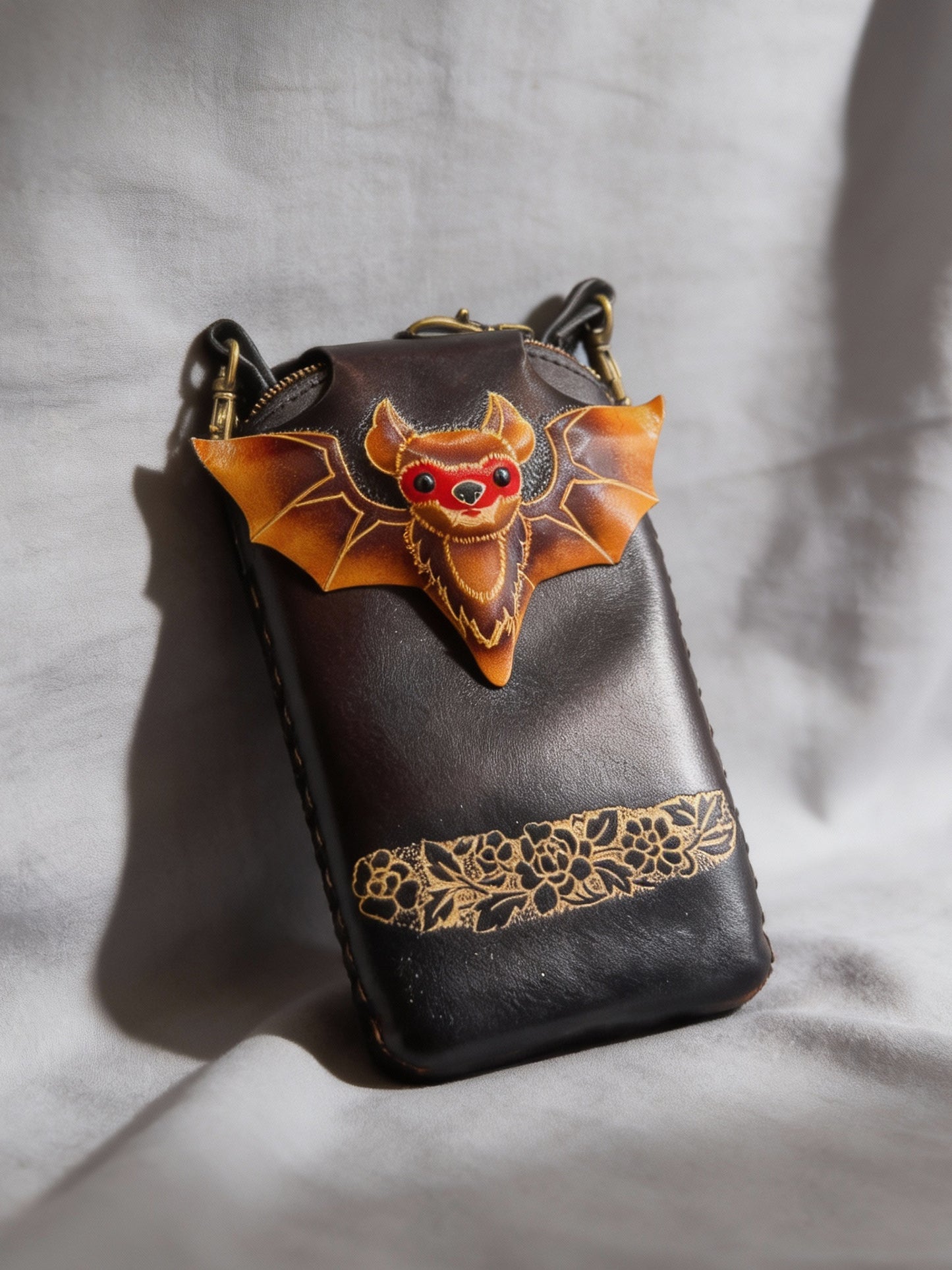 Brown Bat Leather Cell Phone Case