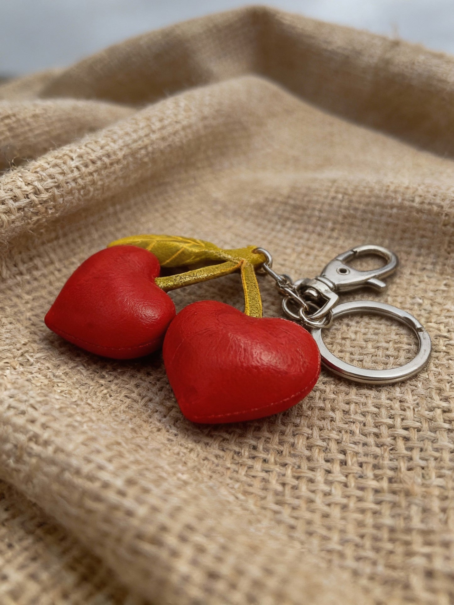 Leather Cherry Keychain