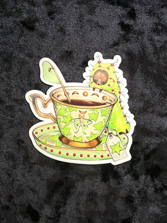 Luna Moth Caterpillar Teacup Sticker