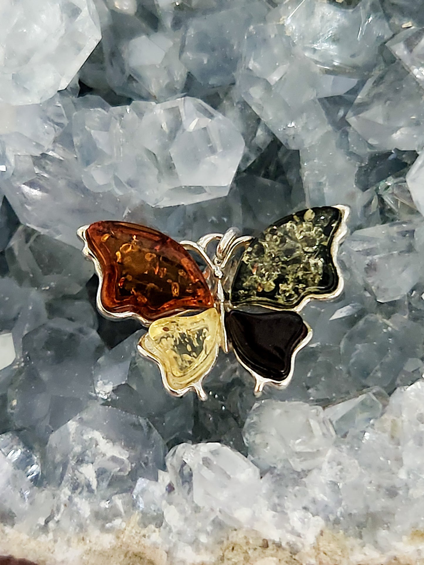 Multi-Color Amber Butterfly Pendant