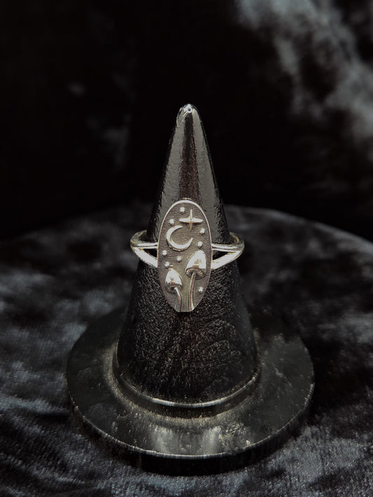 Mushroom and Moon Oval Ring