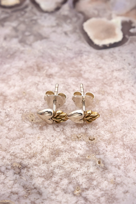 Mixed Metal Flaming Heart Post Earrings