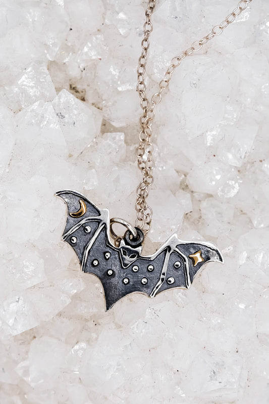 Silver and Bronze Bat Necklace