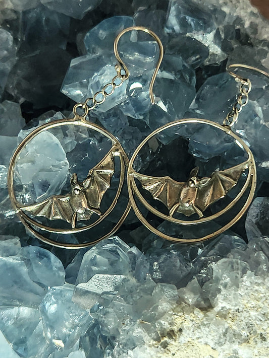 Open-Winged Bat Circle Earrings