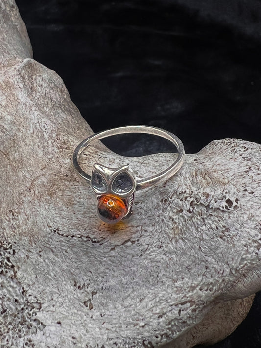 Owl Amber Ring