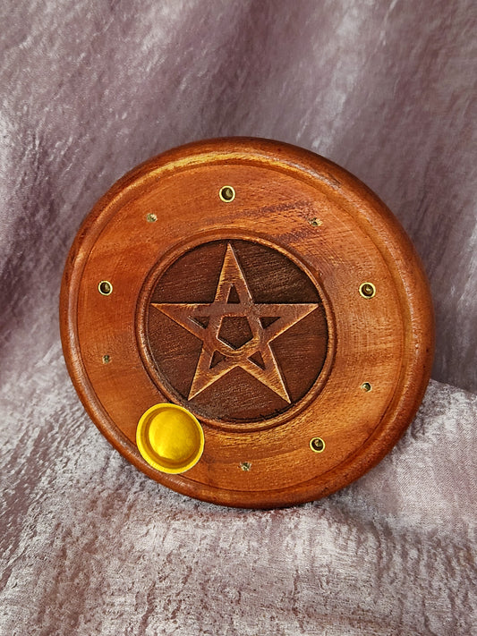 Pentacle Wood Incense Holder