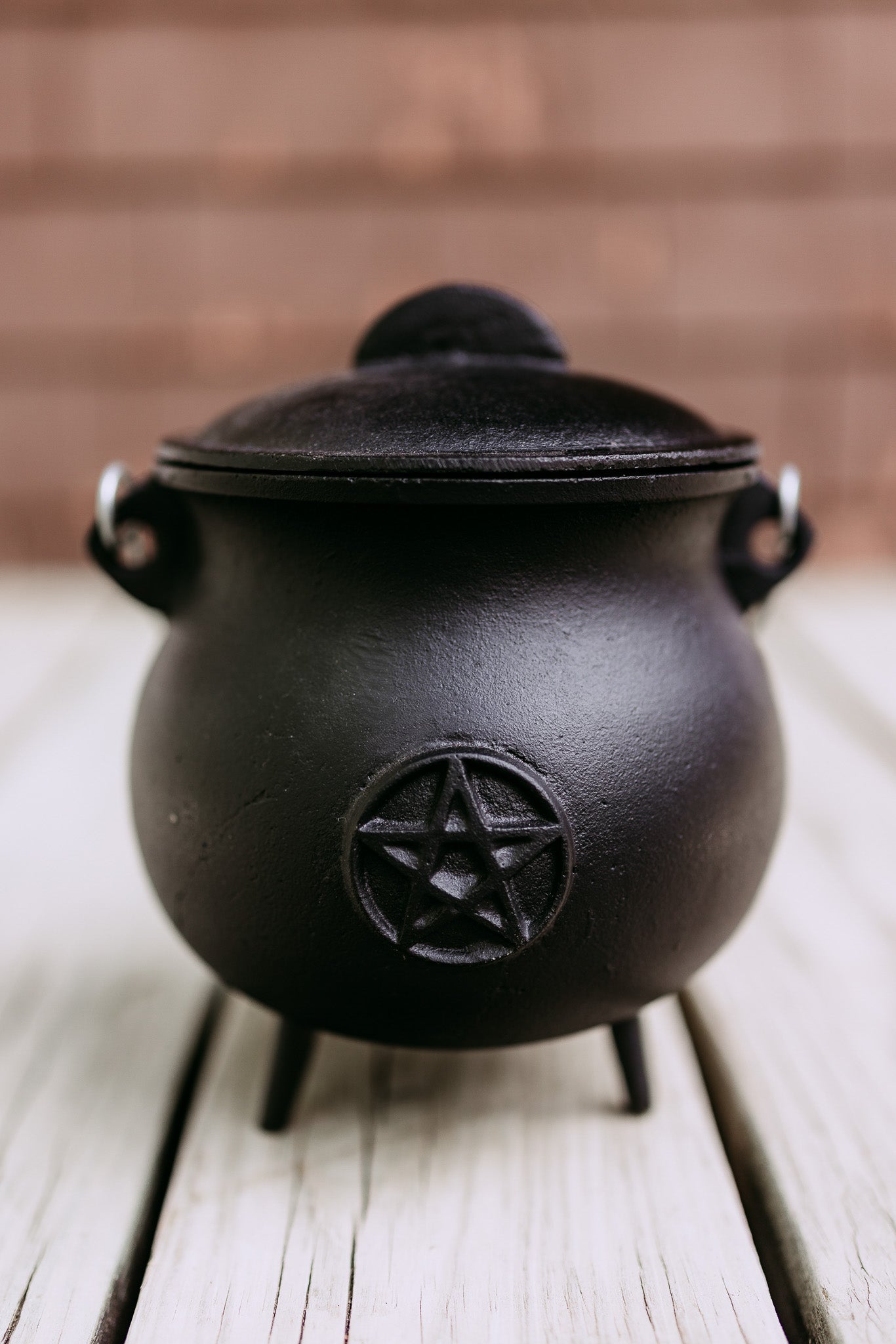 Pentagram Cast Iron Cauldron with Lid