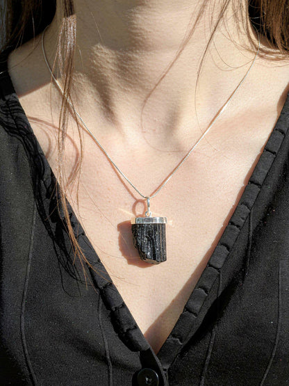 Raw Black Tourmaline Pendant
