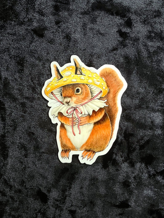 Squirrel in Mushroom Hat Sticker