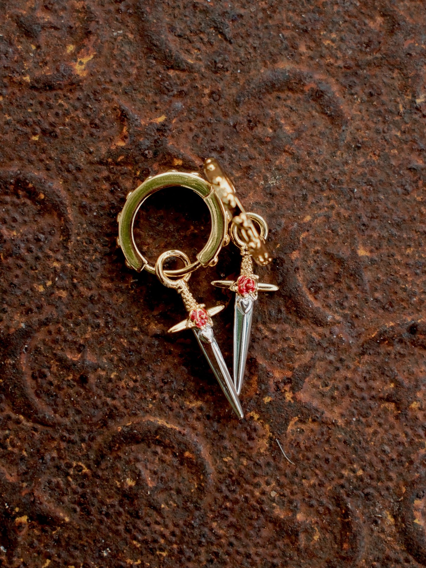 Rose Dagger Huggie Earrings