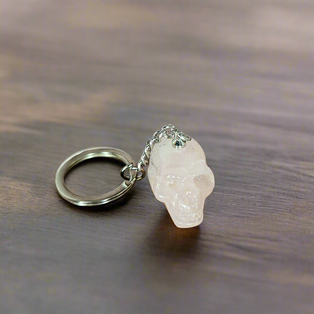 Rose Quartz Skull Keychain