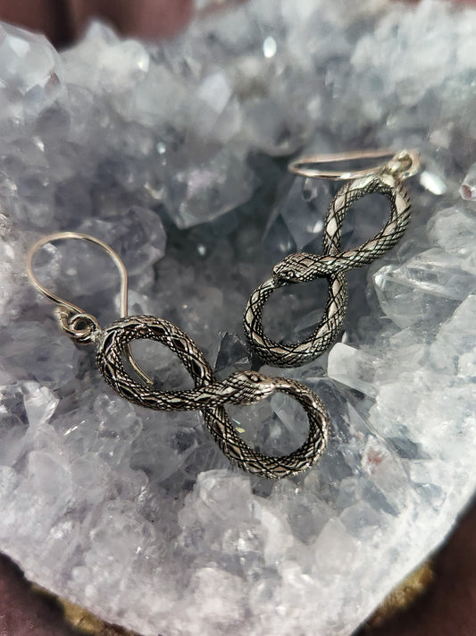 Small Sterling Silver Infinity Ouroboros Snake Earrings