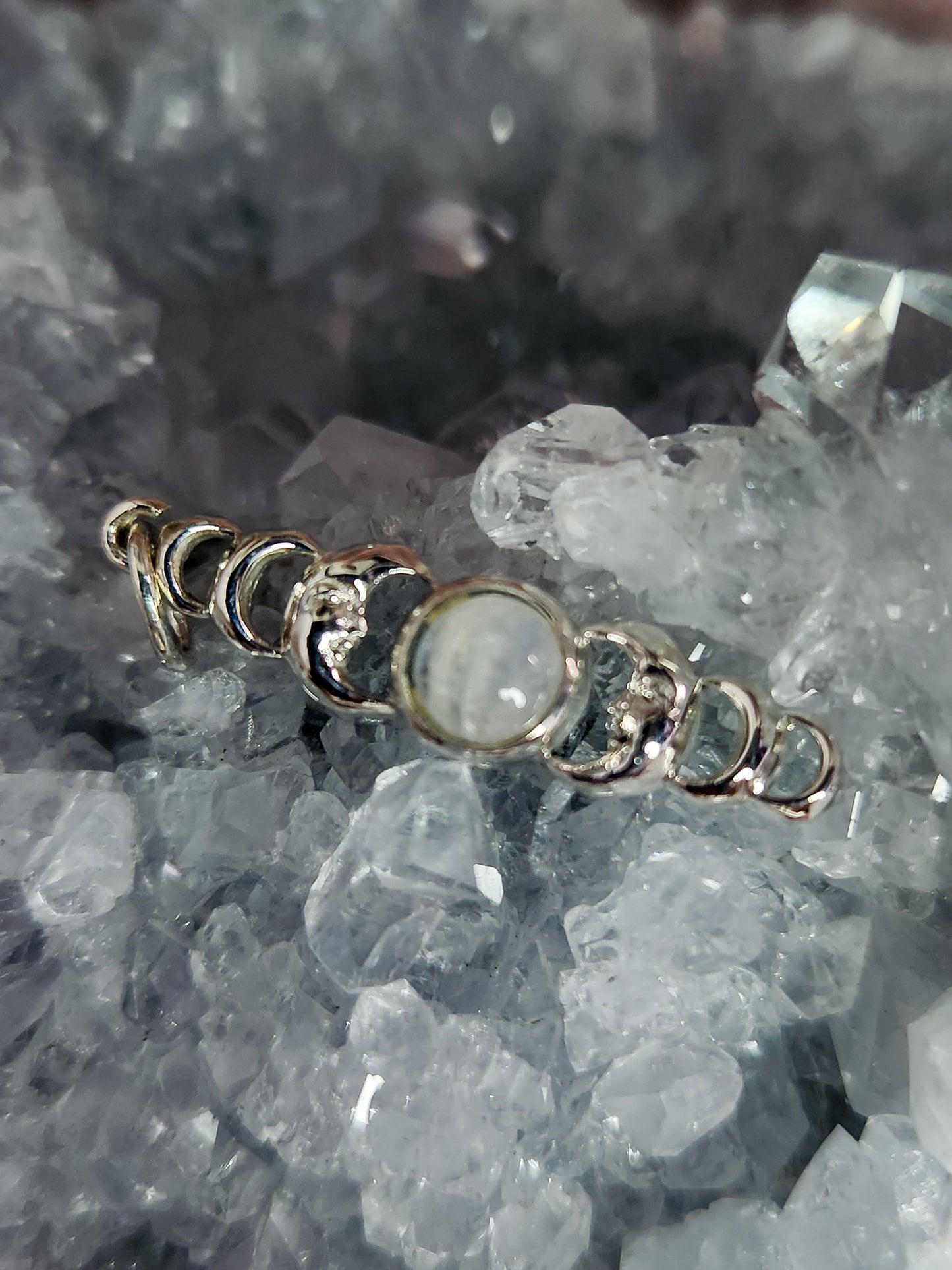 Small Sterling Silver & Moonstone Moon Phase Pendant