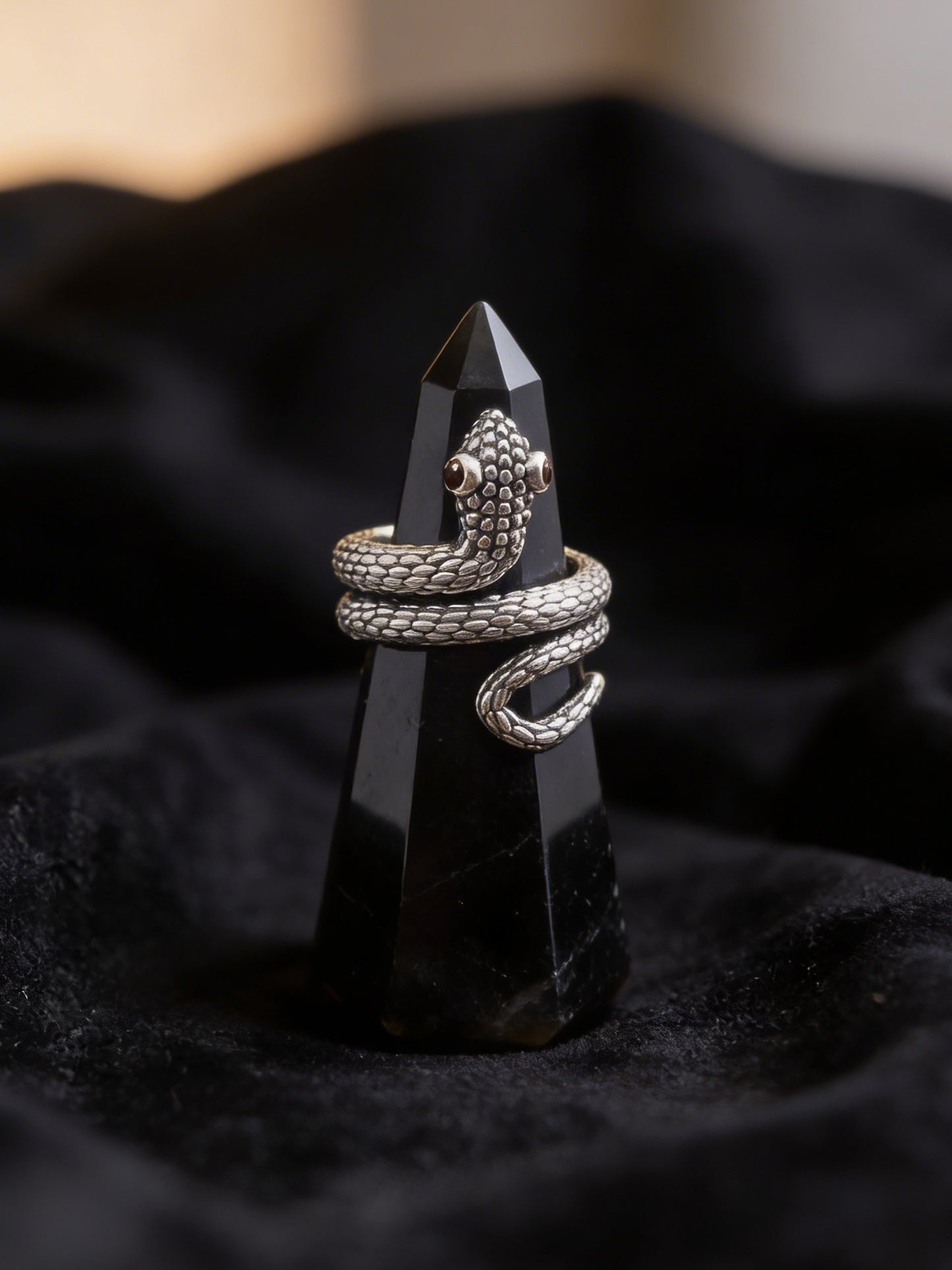 Snake Wrap RIng with Garnet Eyes