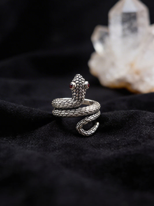 Snake Wrap RIng with Garnet Eyes