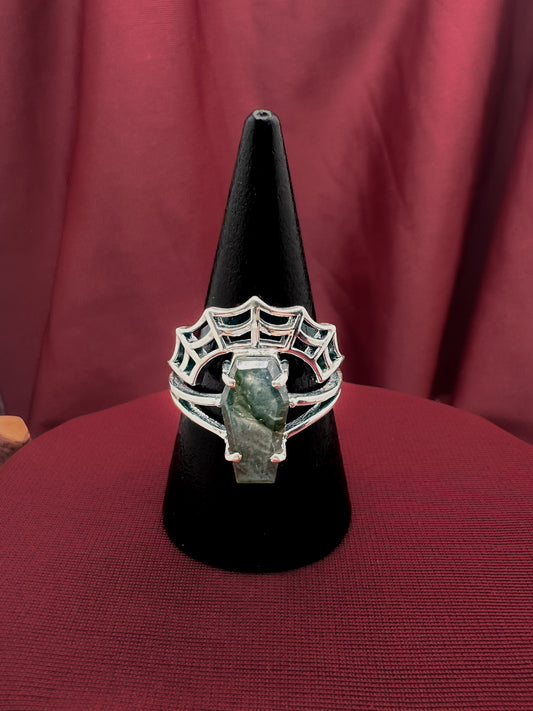 Spiderweb And Labradorite Coffin Ring