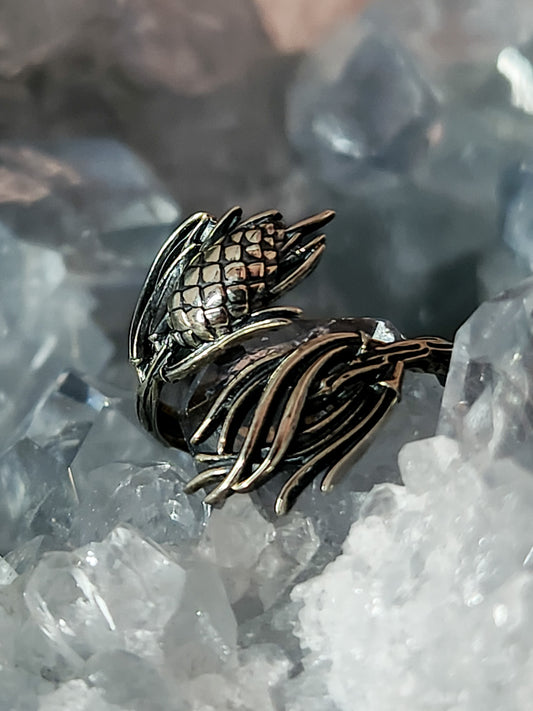 Sterling Silver Adjustable Pinecone and Needles Ring
