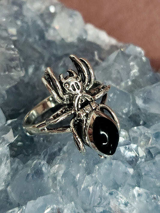 Sterling Silver Crystal Spider Poison Ring